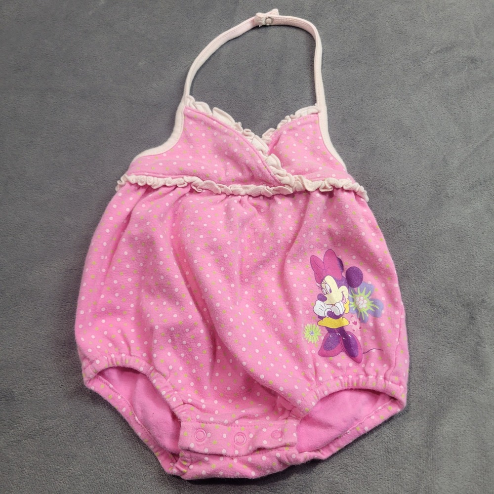 Disney Baby Minnie Mouse Pink Polka Dot Halter Bubble‎ Romper 3-6 Months